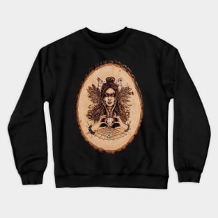 Skadi - nordic goddess pyrography print, wood texture Crewneck Sweatshirt